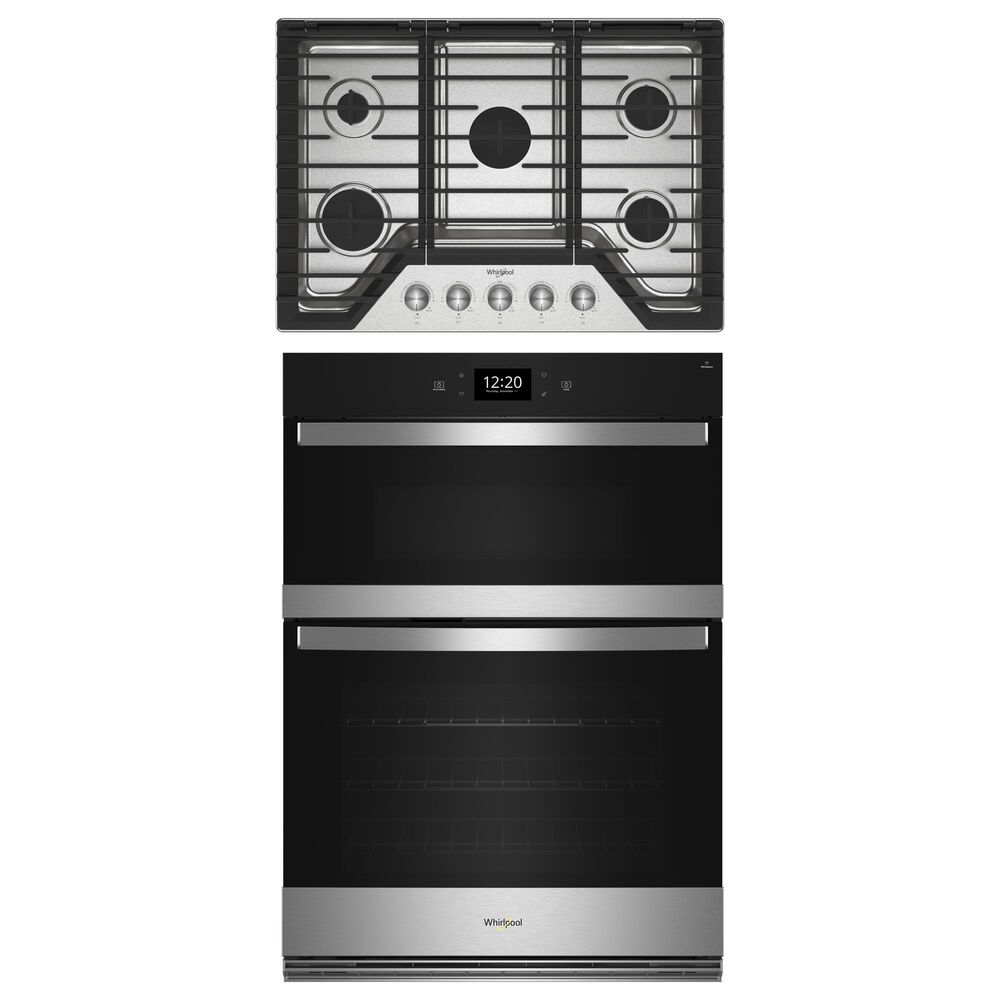 Whirlpool 2-Piece Kitchen Package with 6.4 Cu. Ft. Wall Oven Microwave and Gas Cooktop in Fingerprint Resistant Stainless Steel, , large