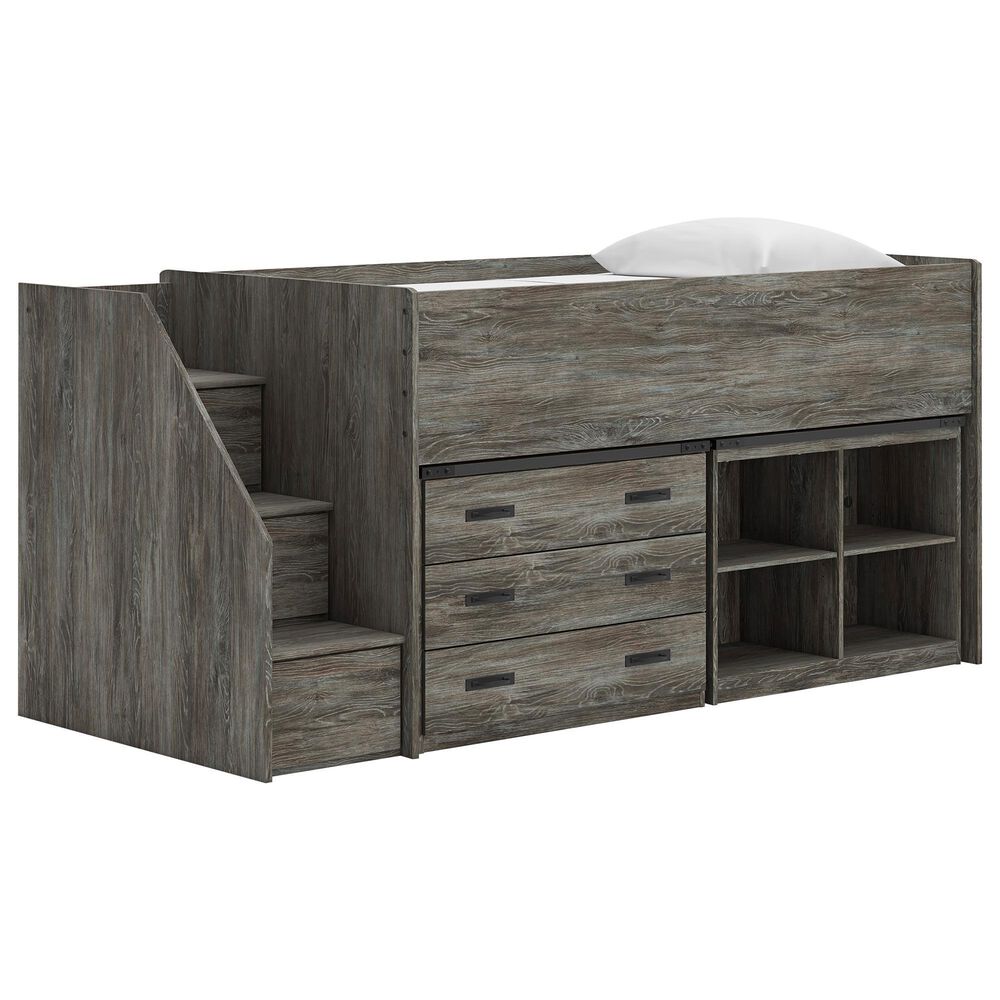 Ashley Frandern Twin Loft  Bed with Bookcase and Drawer Storage in Gray, , large