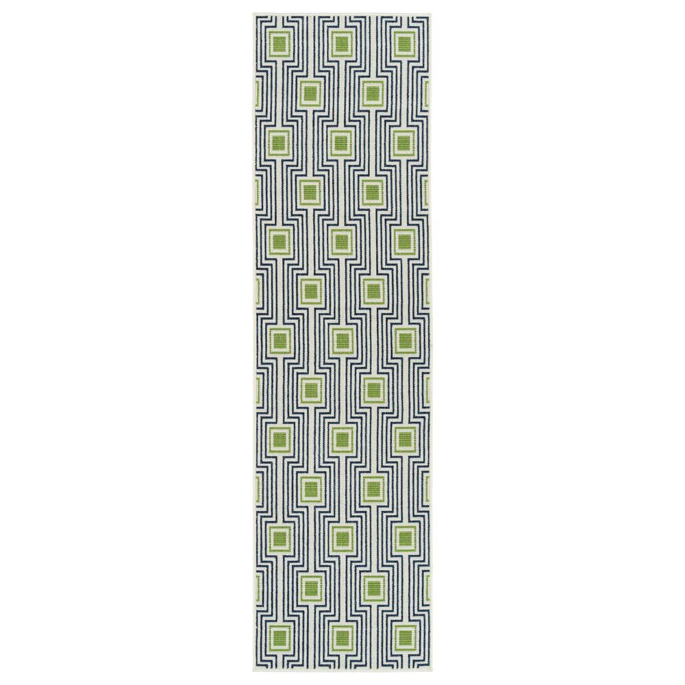 Kaleen Rugs Amalie 2"2" x 8" Navy, Lime Green and Ivory Indoor/Outdoor Runner, , large
