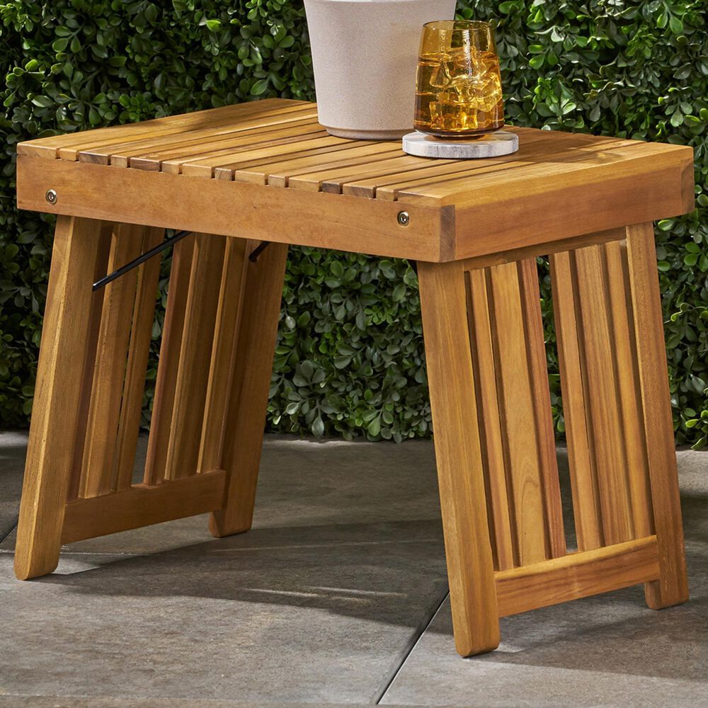 Hearth and Haven Kyoto Outdoor Folding Side Table with Slatted Top in Teak, , large