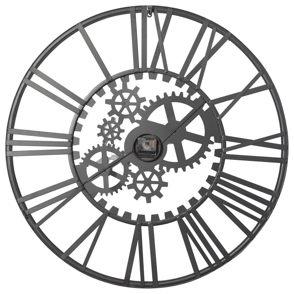 Maple and Jade Gear Decorative Wall Clock in Matte Black, , large