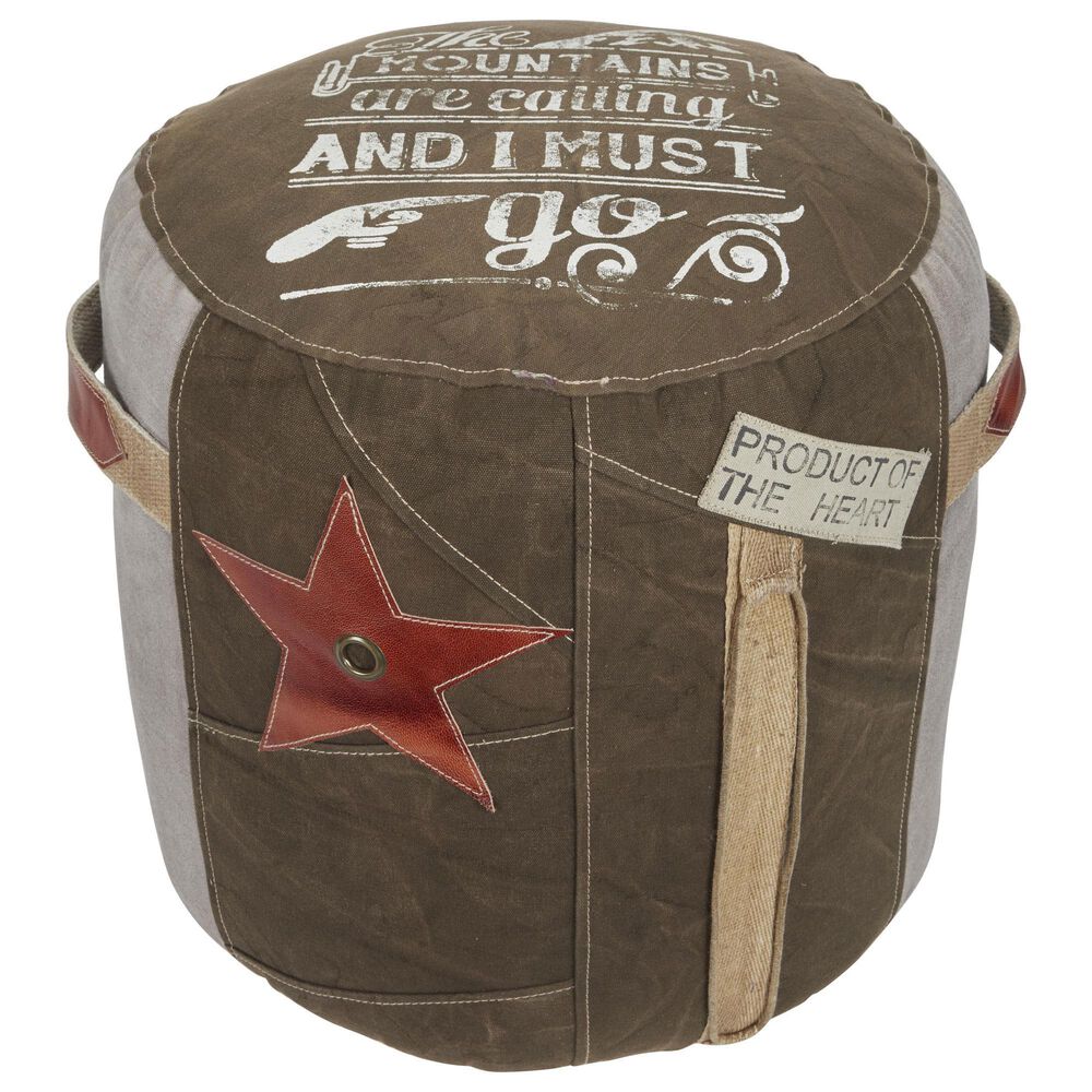 Maple and Jade Star Stuffed Pouf in Brown, Gray, Red and White, , large