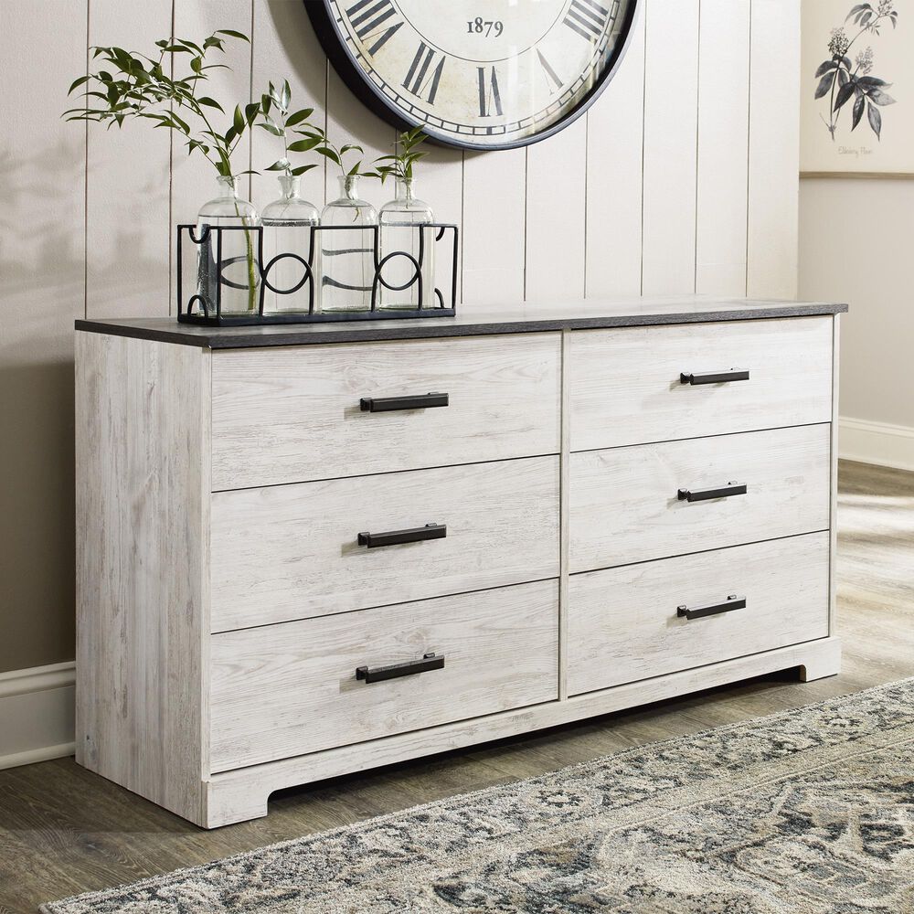 Ashley Shawburn 6-Drawer Dresser in Whitewash and Charcoal Gray, , large