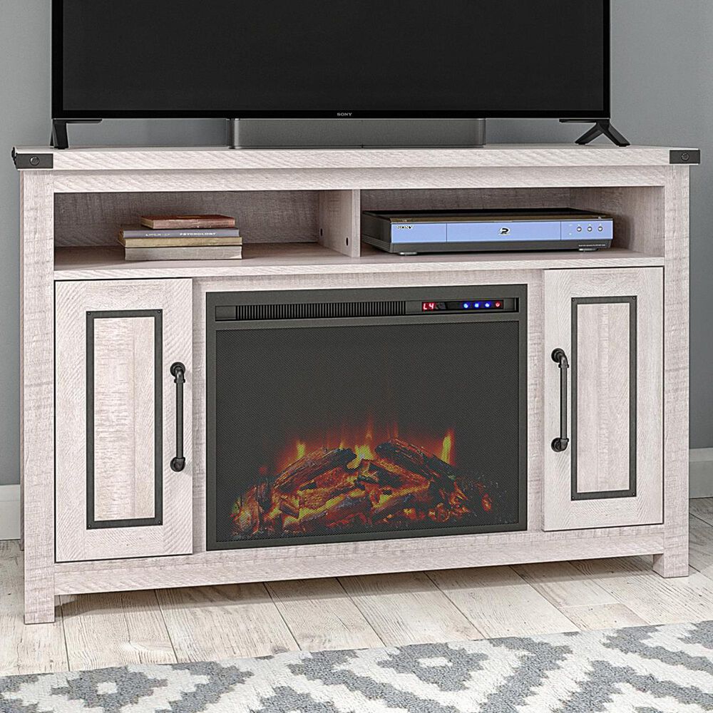 DHP Dorset 48" TV Stand with Fireplace in Rustic White/Old Wood White, , large
