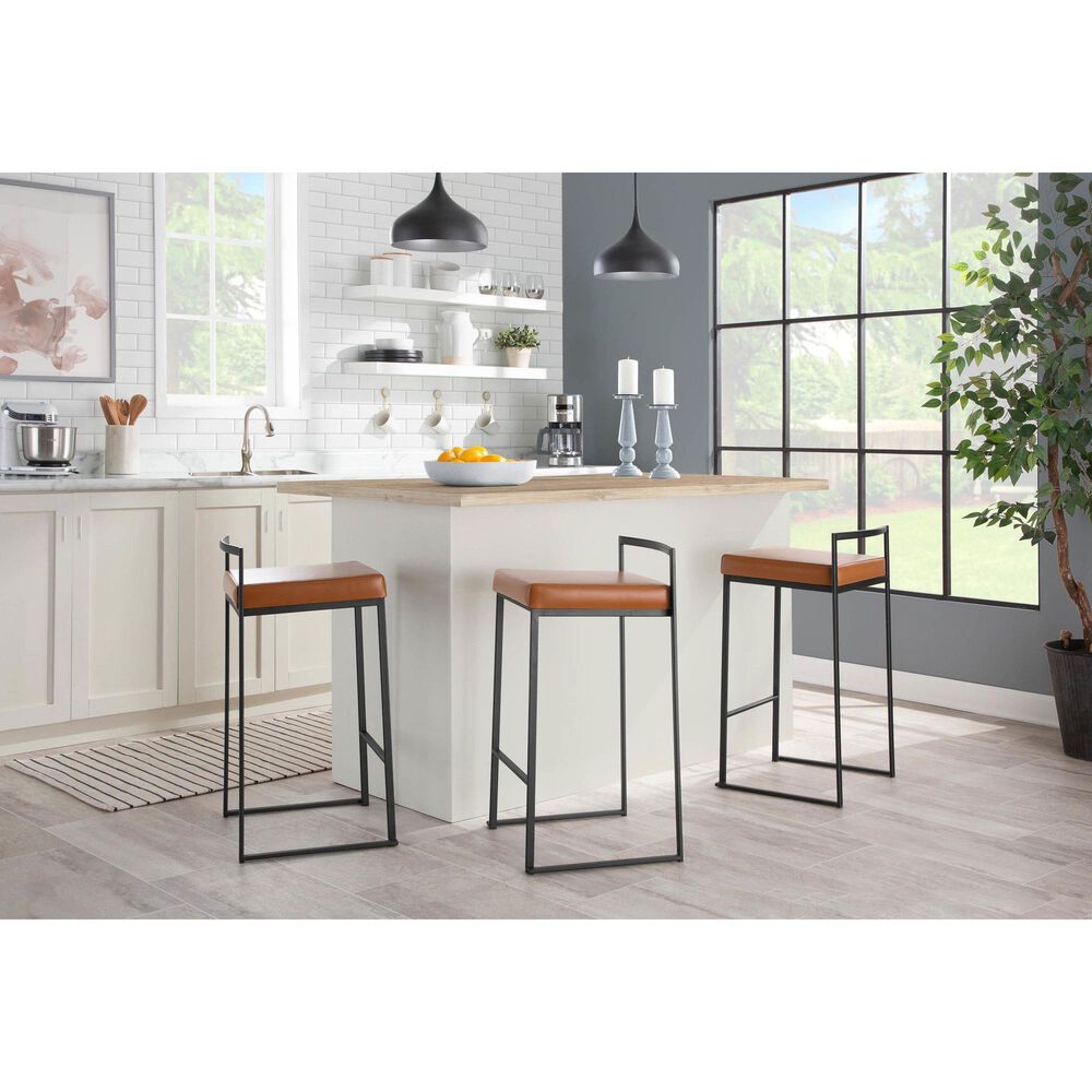 Lumisource Fuji Stackable Counter Stool with Camel Faux Leather Cushion in Black &#40;Set of 2&#41;, , large