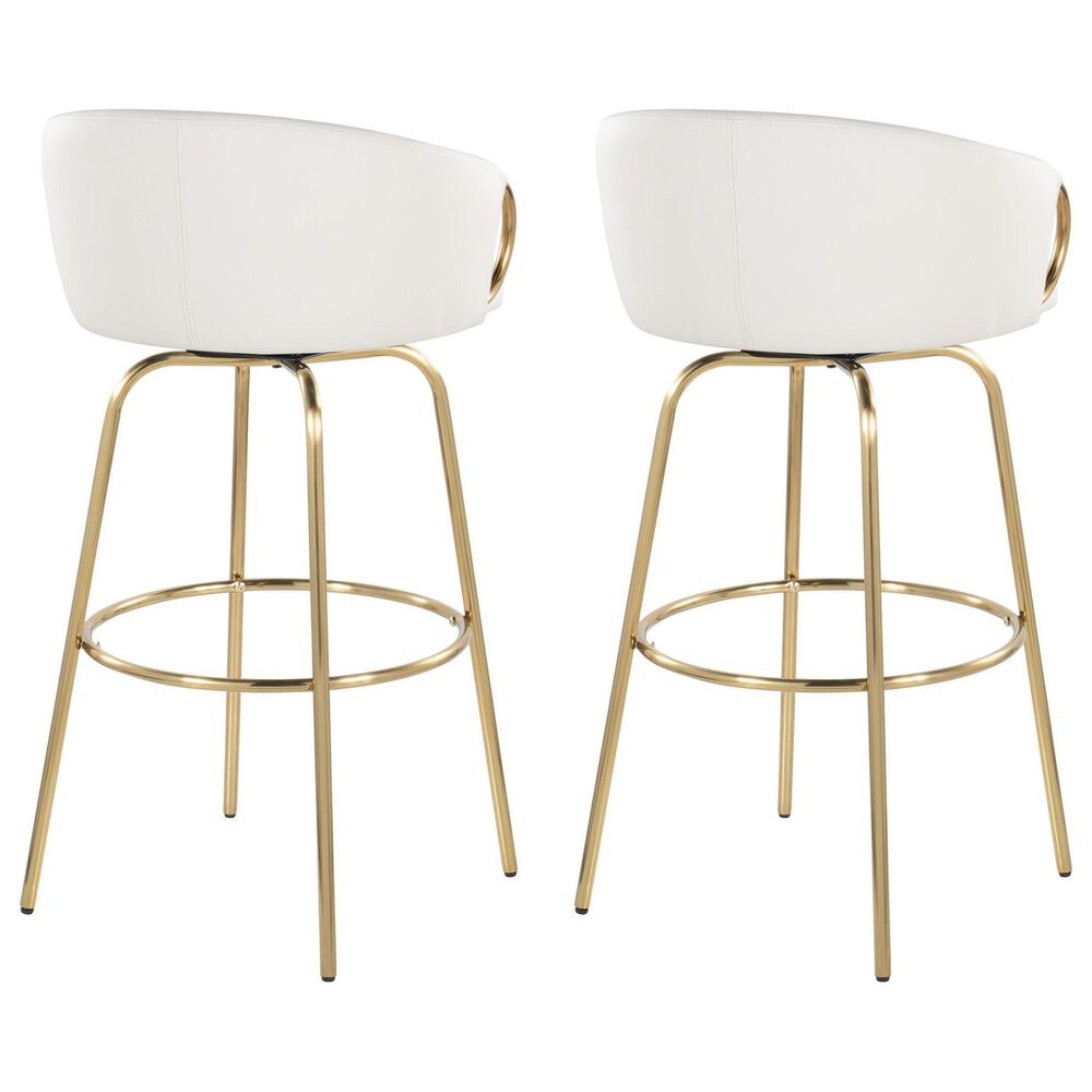 LumiSource Claire Swivel Barstool with White Faux Leather Upholstery in Gold (Set of 2), , large