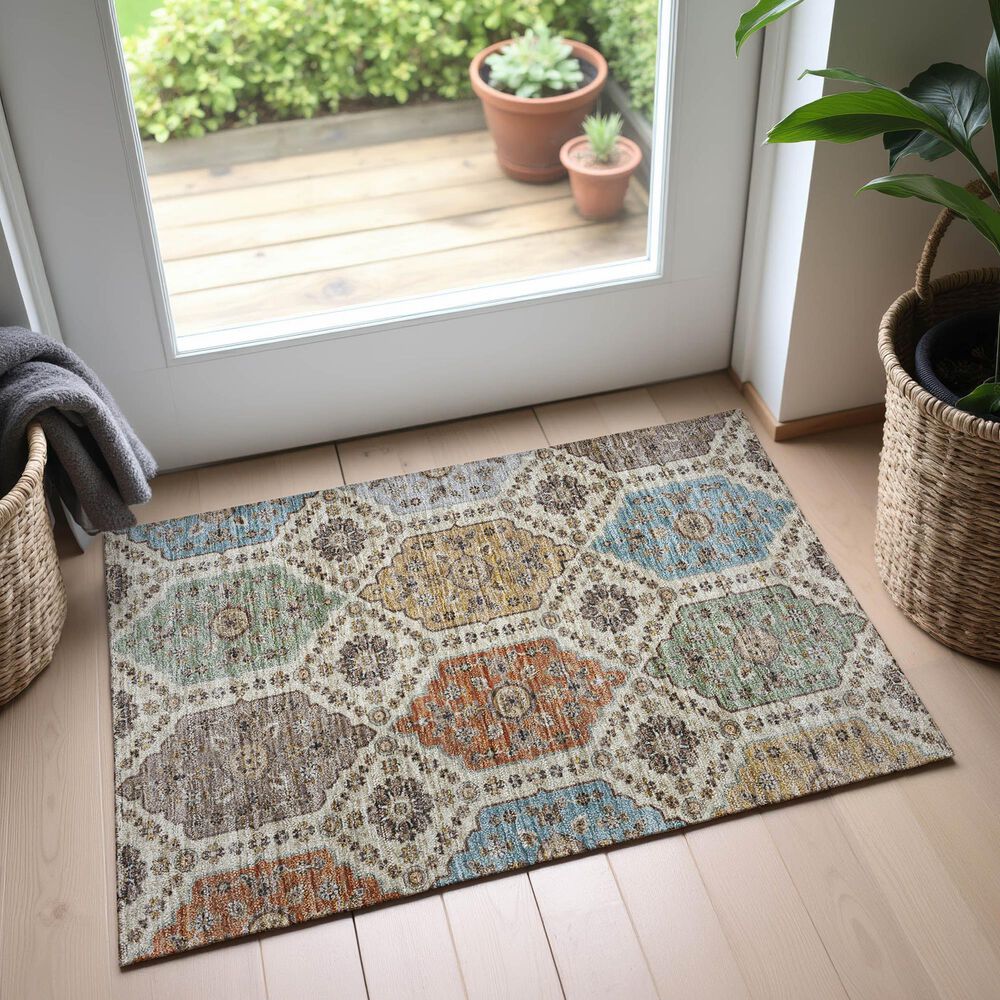 Dalyn Rug Company Silk Road Linen, Mocha, Copper, Gold and Sky 1&#39;8&quot; x 2&#39;6&quot; Area Rug, , large