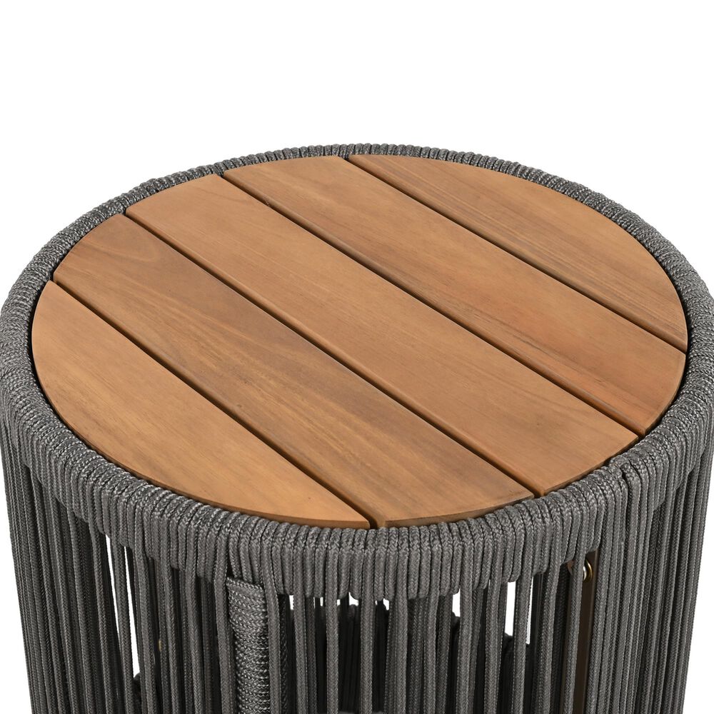 Hearth and Haven 2-Piece Outdoor Coffee Table and Side Table Set with Woven Rope Design in Grey and Teak, , large