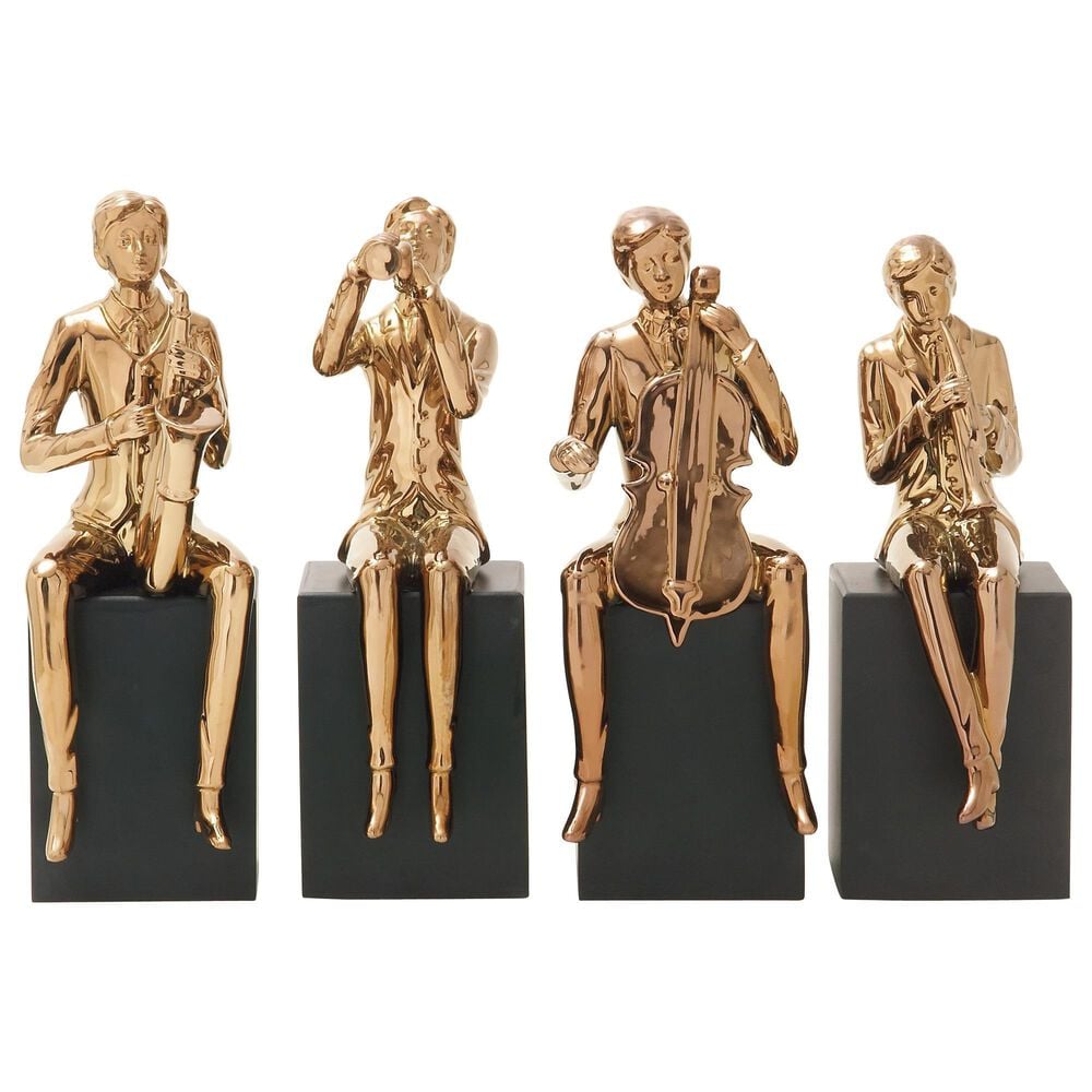 Maple and Jade 14" Musician Sculpture in Copper (Set of 4), , large