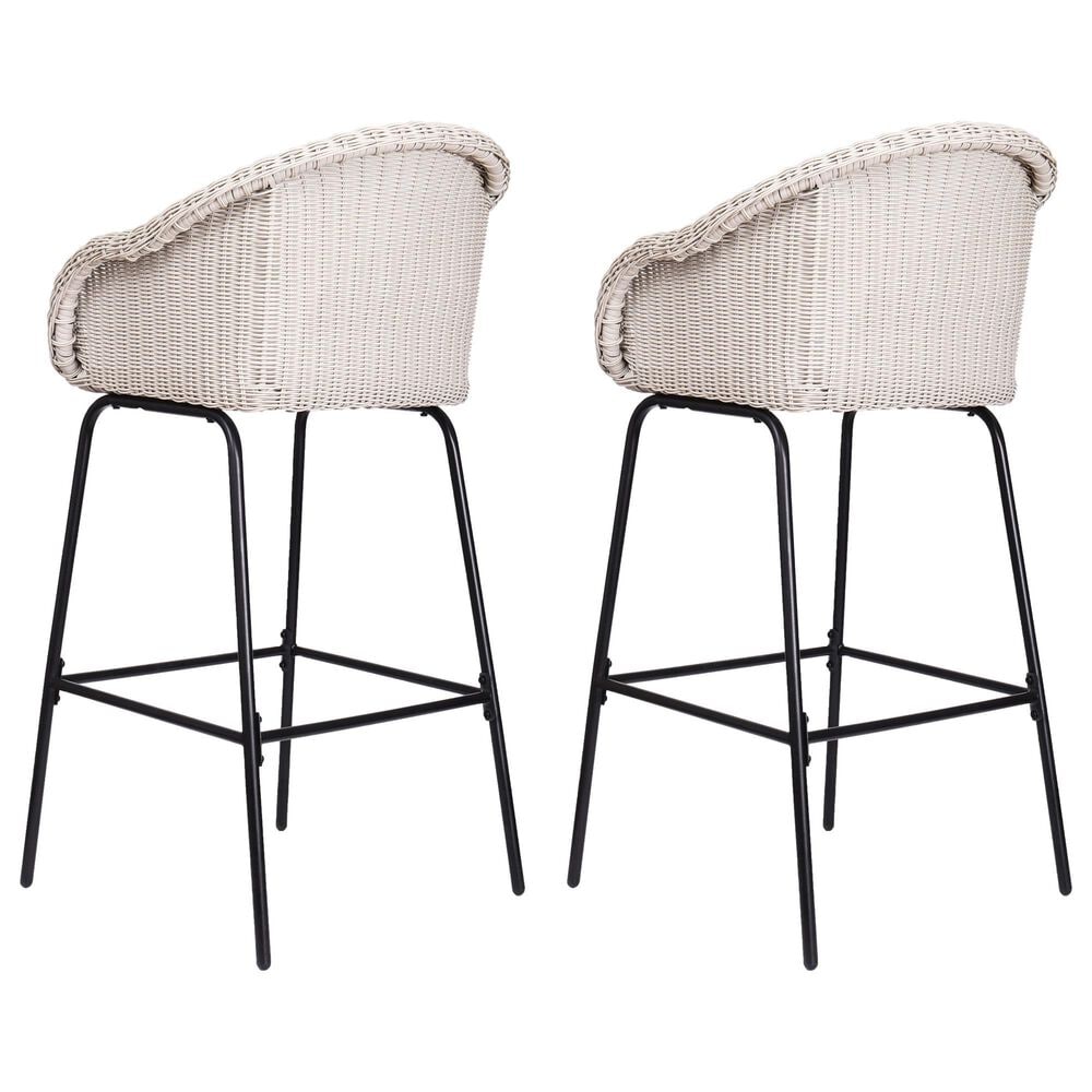 Hearth and Haven Ladd Outdoor Faux Wicker Barstool with Black Metal Frame in Light Gray (Set of 2), , large