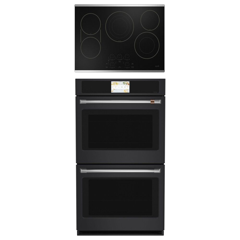 Cafe 2-Piece Kitchen Package with Matte Black 30" Smart Built-In Convection Double Wall Oven and Stainless Steel 30" Electric Cooktop, , large