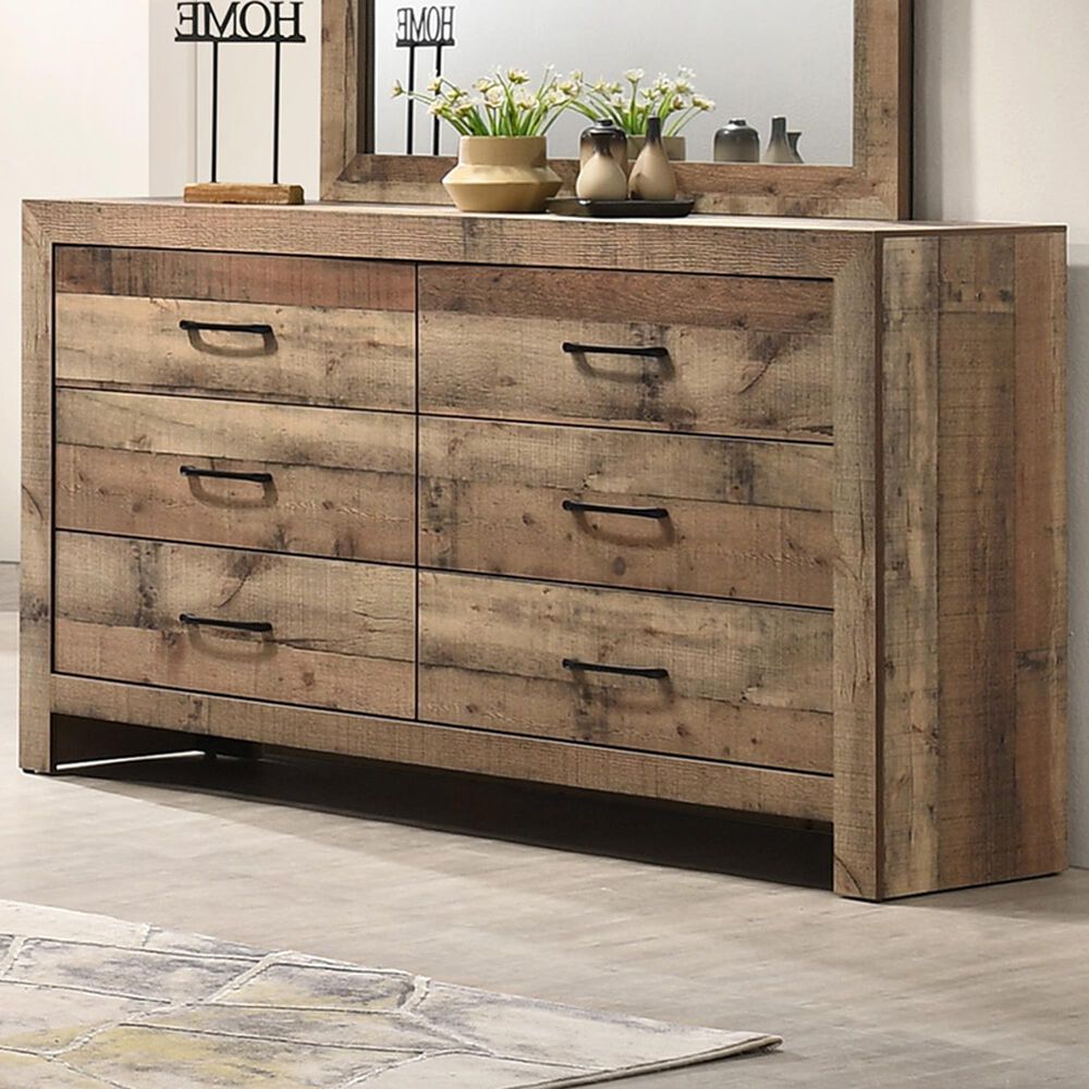 Crown Mark Elmer 6-Drawer Dresser Only in Rustic Brown, , large