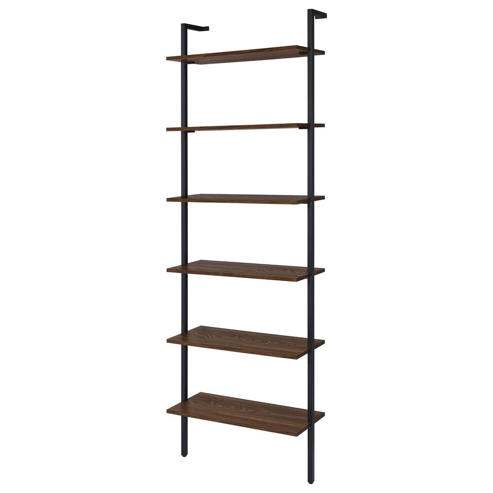 Coaster Owens 6-Shelf Wall Bookcase in Walnut and Black, , large