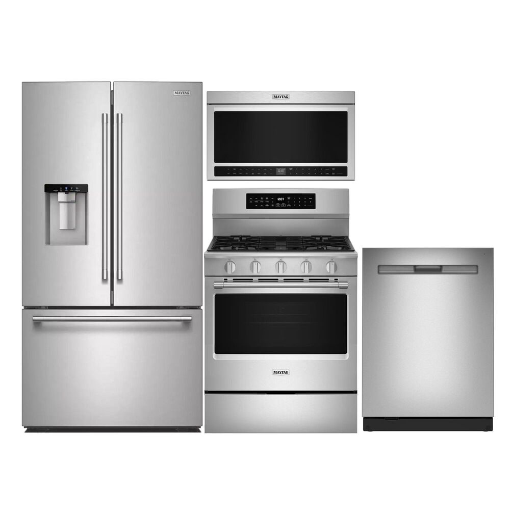 Maytag 4-Piece Kitchen Package with 30 Cu. Ft. Capacity Refrigerator, Pocket Handle Dishwasher, and Gas Range in Fingerprint Resistant Stainless Steel, , large