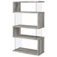 Coaster Emelle 4-Shelf Bookcase with Glass Panel in Light Grey Driftwood and Clear, , large
