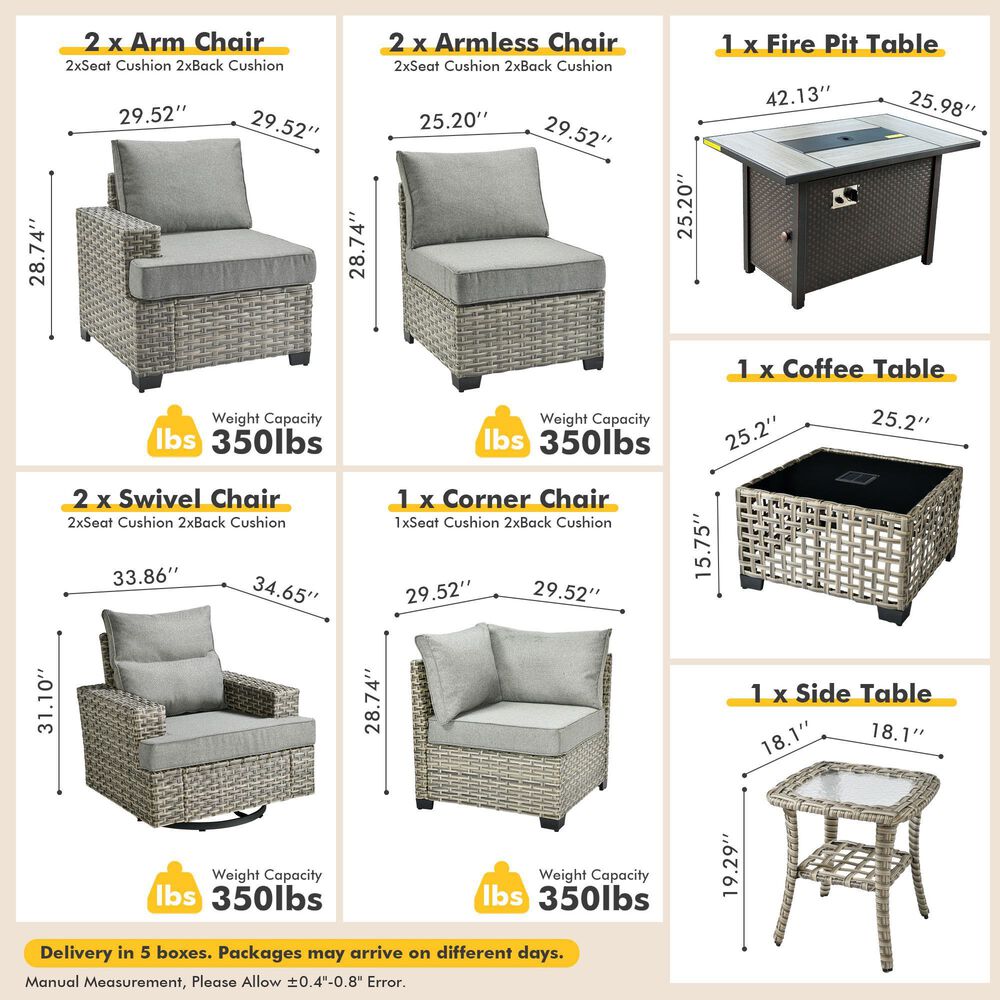 HOMLUX 10-Piece Modular Patio Conversation Set in Dark Gray, , large