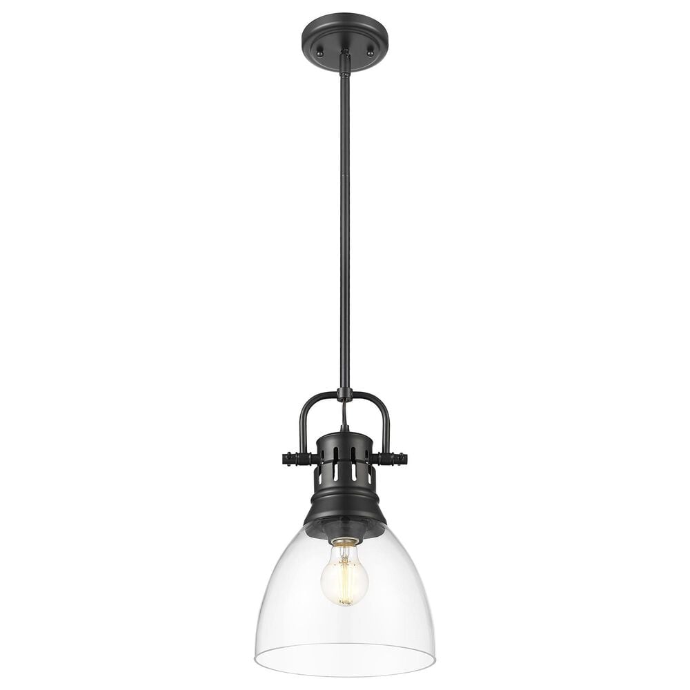 Golden Lighting Duncan 1-Light Small Pendant with Rod and Clear Shade in Matte Black, , large