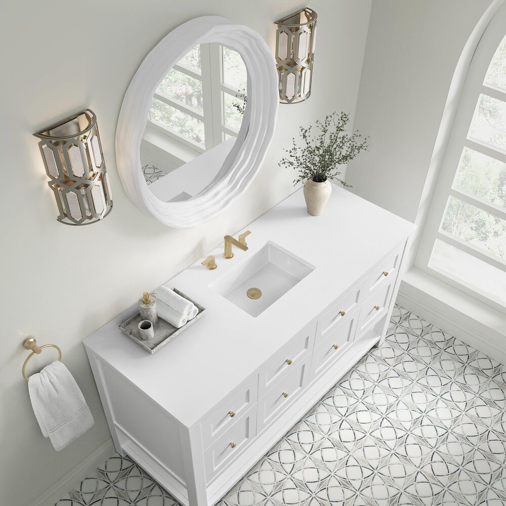 James Martin Vanities Breckenridge 60" Single Bathroom Vanity in Bright White with 3 cm White Zeus Quartz Top and Rectangular Sink, , large
