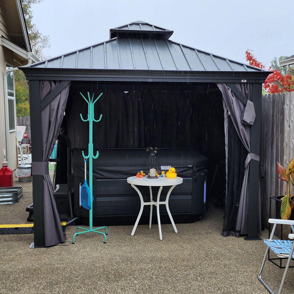 HOMLUX 12-ft x 12-ft Permanent Hardtop Gazebo Gray Gazebo with Hardtop Roof (Screen Included), , large