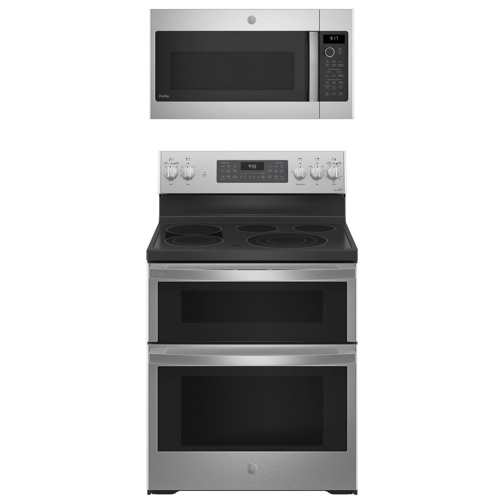 GE Profile 2-Piece Kitchen Package with 6.6 Cu. Ft. Free-Standing Electric Range and 1.7 Cu. Ft. Over-The-Range Microwave in Stainless Steel, , large