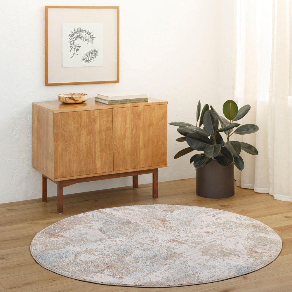 Surya Brunswick Taupe, Gray, Cream, Blue, Light Slate and Seafoam 5'3" Round Area Rug, , large