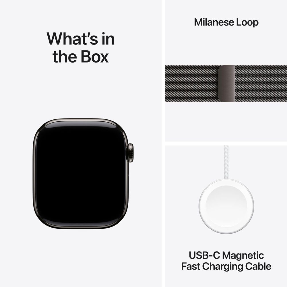 Apple Watch Series 11 (GPS+Cellular) 42mm Titanium Case with Milanese Loop in Slate and 2-Year AppleCare+, , large