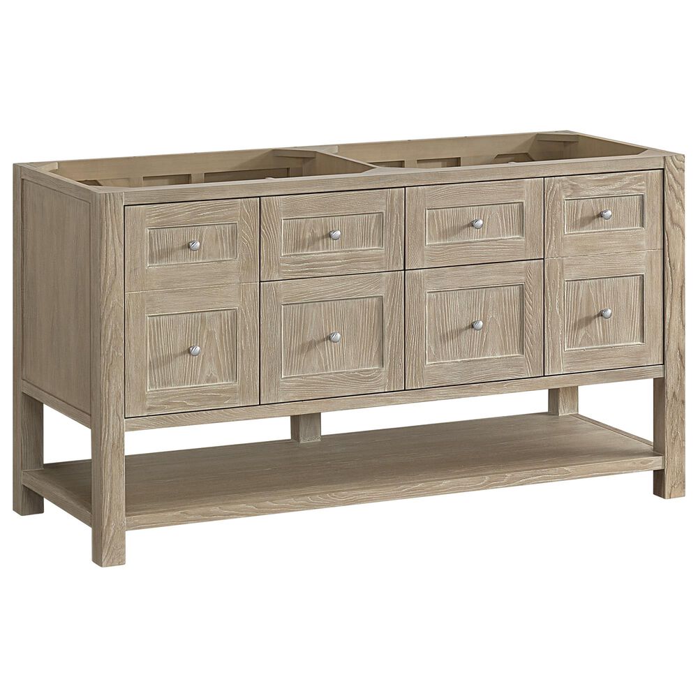 James Martin Vanities Breckenridge 60&quot; Double Bathroom Vanity in Whitewashed Oak with 3 cm Parisien Bleu Quartz Top and Rectangular Sinks, , large