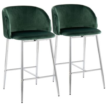 Lumisource Luna Counter Stool with Green Pleated Pattern Cushion in Chrome (Set of 2), , large