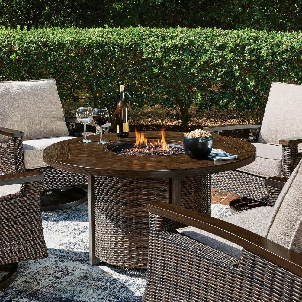 Ashley Monterey Point Round Fire Pit Table in Dark Brown, , large