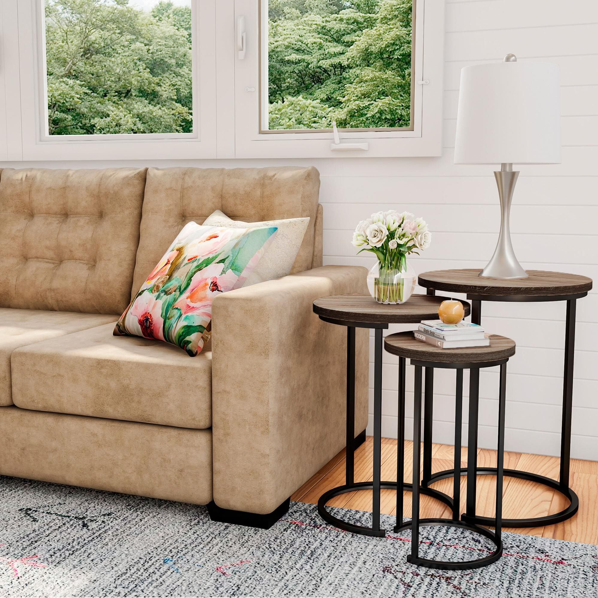Timberlake Lavish Home Nesting Tables in Light Oak and Black Set of 3 NFM