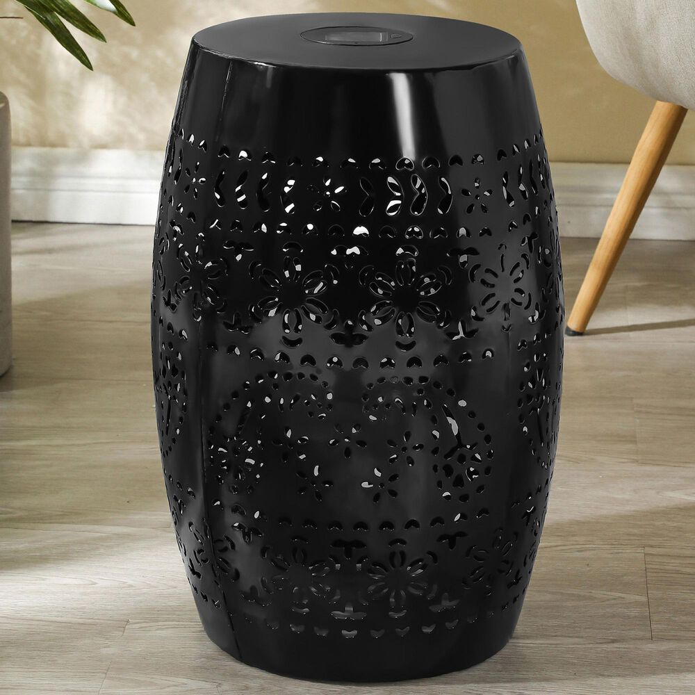 Hearth and Haven Outdoor Side Table with Built-In Solar Battery in Black, , large