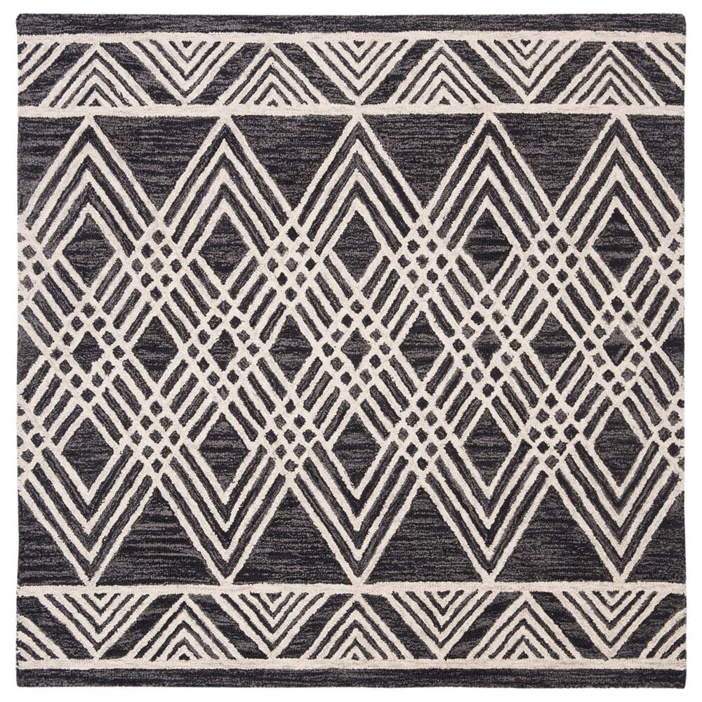 Safavieh Micro-Loop MLP155H 5" Square Charcoal and Ivory Area Rug, , large