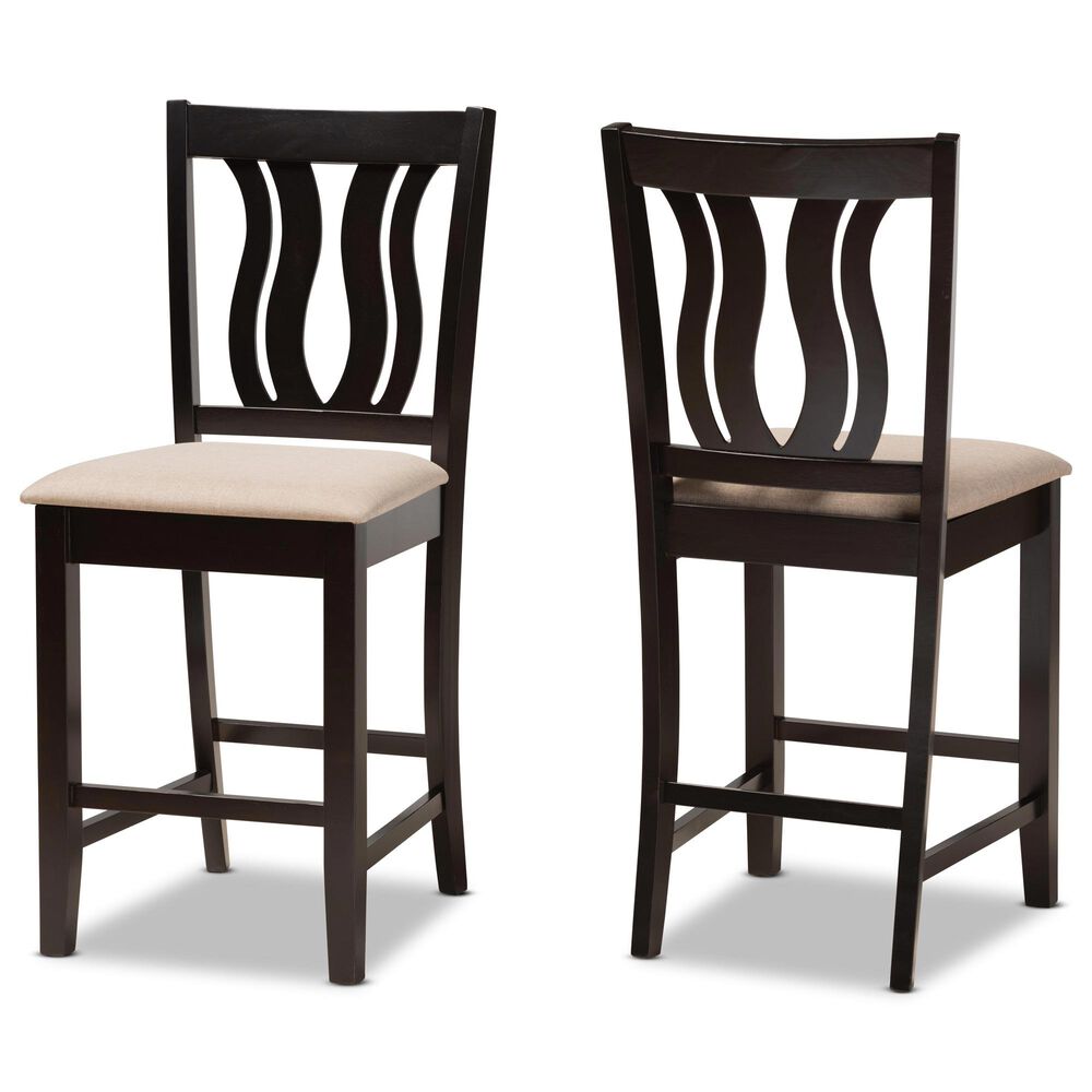 Baxton Studio Fenton Counter Stool in Sand/Dark Brown (Set of 2), , large