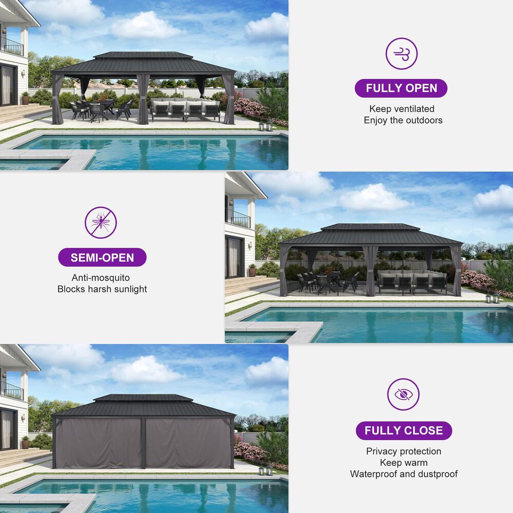 HOMLUX 24-ft x 14-ft Aluminum Pavilion Gazebo Gray Gazebo with Hardtop Roof (Screen Included), , large