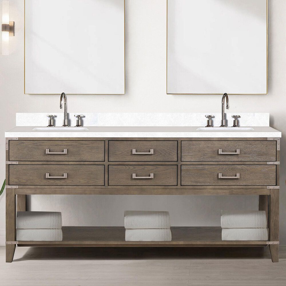 Lexora Home Norwalk 72&quot; Double Bathroom Vanity in Grey Oak with White Quartz Top and Rectangular Sinks, , large