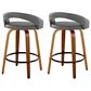 LumiSource Grotto Swivel Counter Stool with Grey Faux Leather Upholstery in Walnut Wood and Black (Set of 2), , large