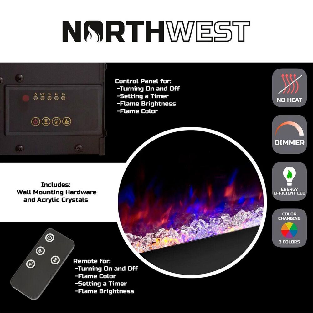Timberlake Northwest 54&quot; NO HEAT Wall Mount Electric Fireplace in Black, , large
