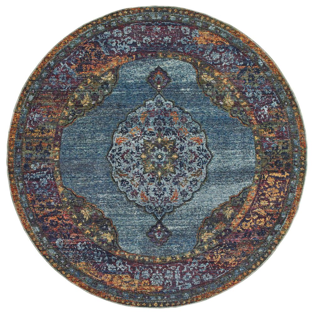 Oriental Weavers Andorra Blue 7"10" Round Area Rug, , large