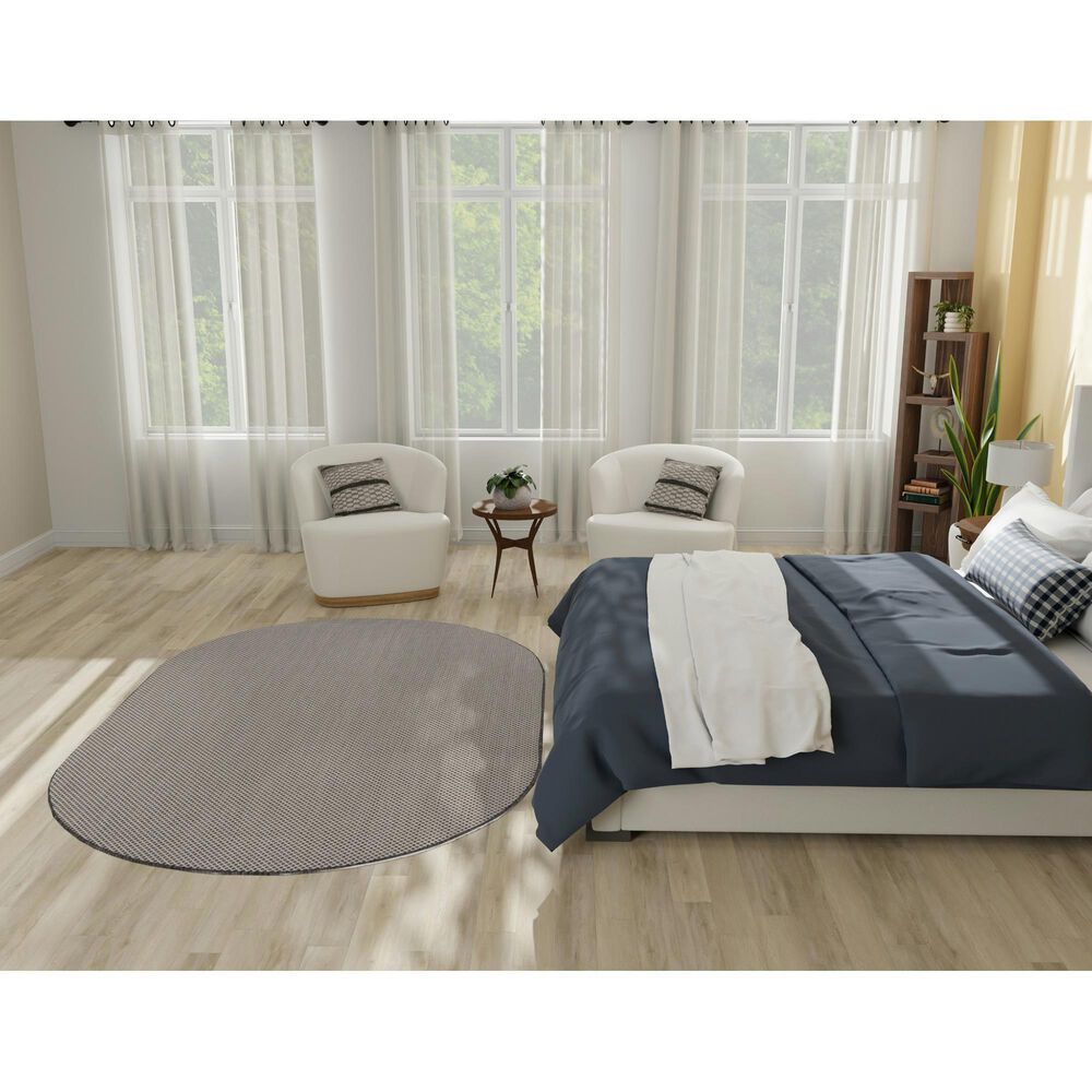 Nourison Courtyard Ivory and Charcoal 5&#39; x 8&#39; Oval Indoor/Outdoor Area Rug, , large