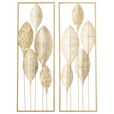 Maple and Jade 36" x 12" Glam Leaves Wall Decor in Gold (Set of 2), , large