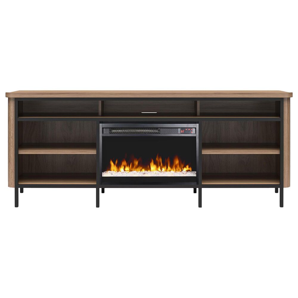 DHP Damson 67" TV Stand with Electric Fireplace in Danish Walnut and Black, , large