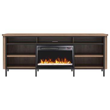 DHP Damson 67" TV Stand with Electric Fireplace in Danish Walnut and Black, , large
