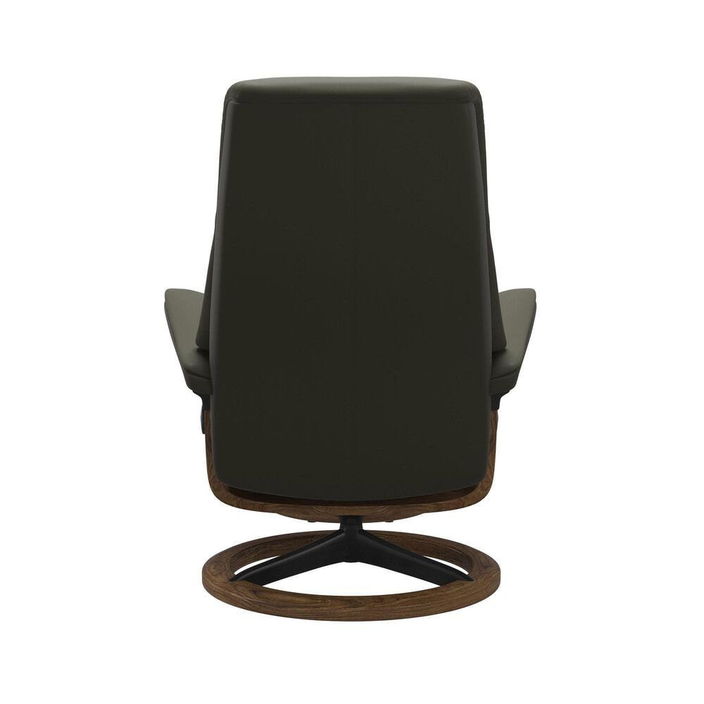 Stressless View Signature Medium Leather Chair and Ottoman in Paloma Dark Olive, , large