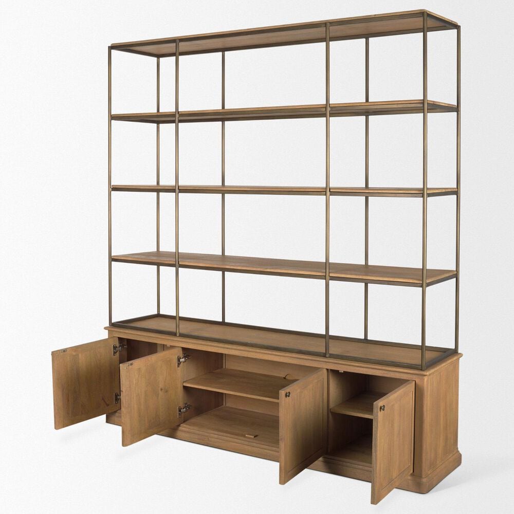 Mercana Baron 4-Door Light Wood with Gunmetal Open Shelving Unit in Brown, , large