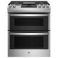 GE Appliances 30" Slide-In Front-Control Gas Double Oven Range in Stainless Steel, , large
