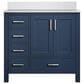 Lexora Home Jacques 36" Right Offset Single Bathroom Vanity in Navy Blue with 2 cm White Cultured Marble Top and Rectangular Sink, , large