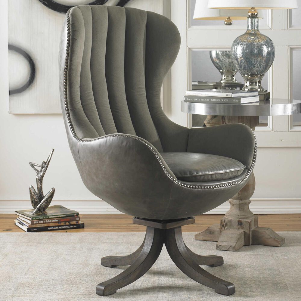 Uttermost Linford Swivel Chair in Dove Gray, , large