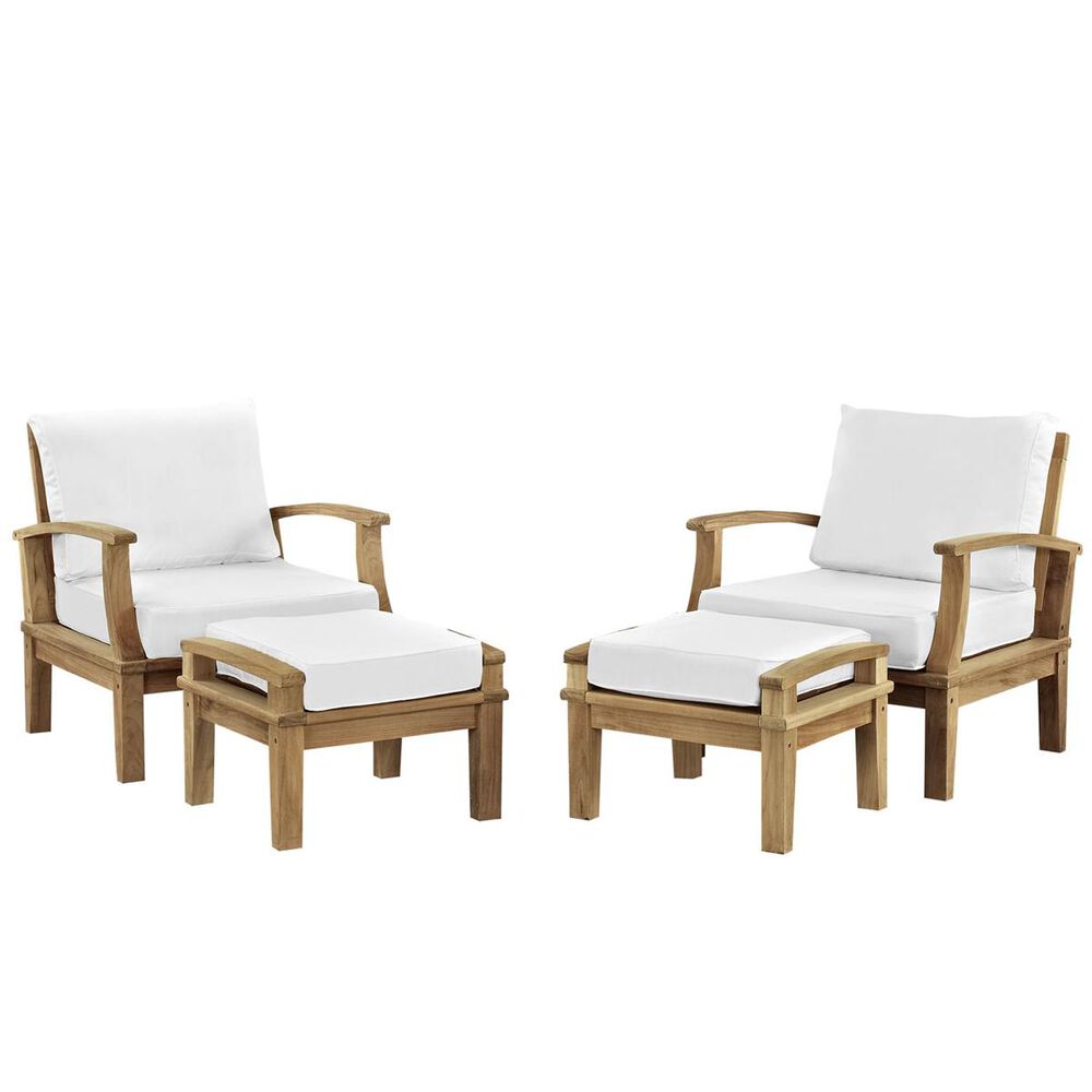 Modway Marina 4-Piece Outdoor Patio Teak Chair and Ottoman Set in Natural White, , large