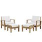 Modway Marina 4-Piece Outdoor Patio Teak Chair and Ottoman Set in Natural White, , large
