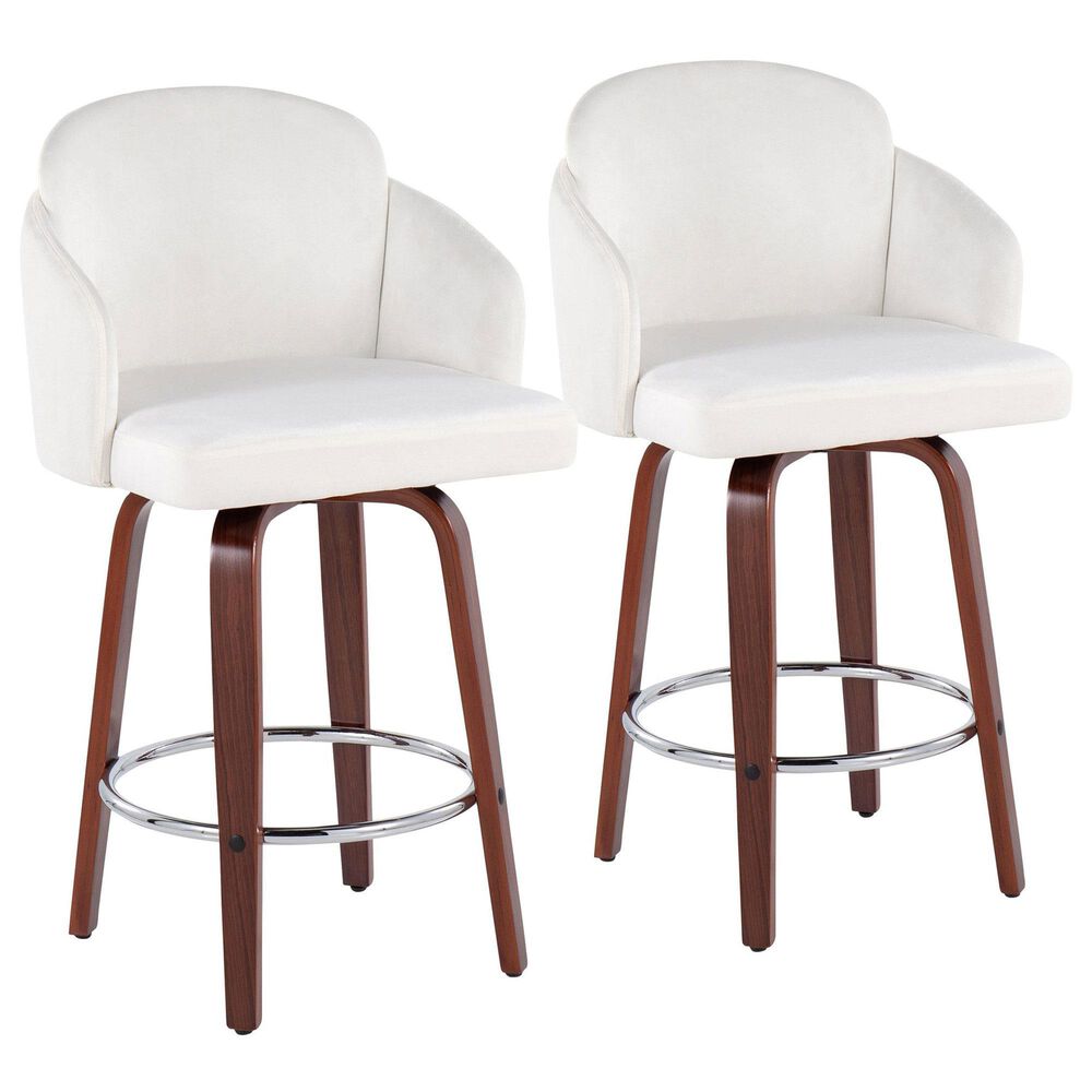 LumiSource Dahlia Swivel Counter Stool with Black Velvet Upholstery in Walnut and Chrome (Set of 2), , large